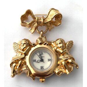 Vintage Avon Cherub Brooch Pin Watch Roman Numerals New Battery